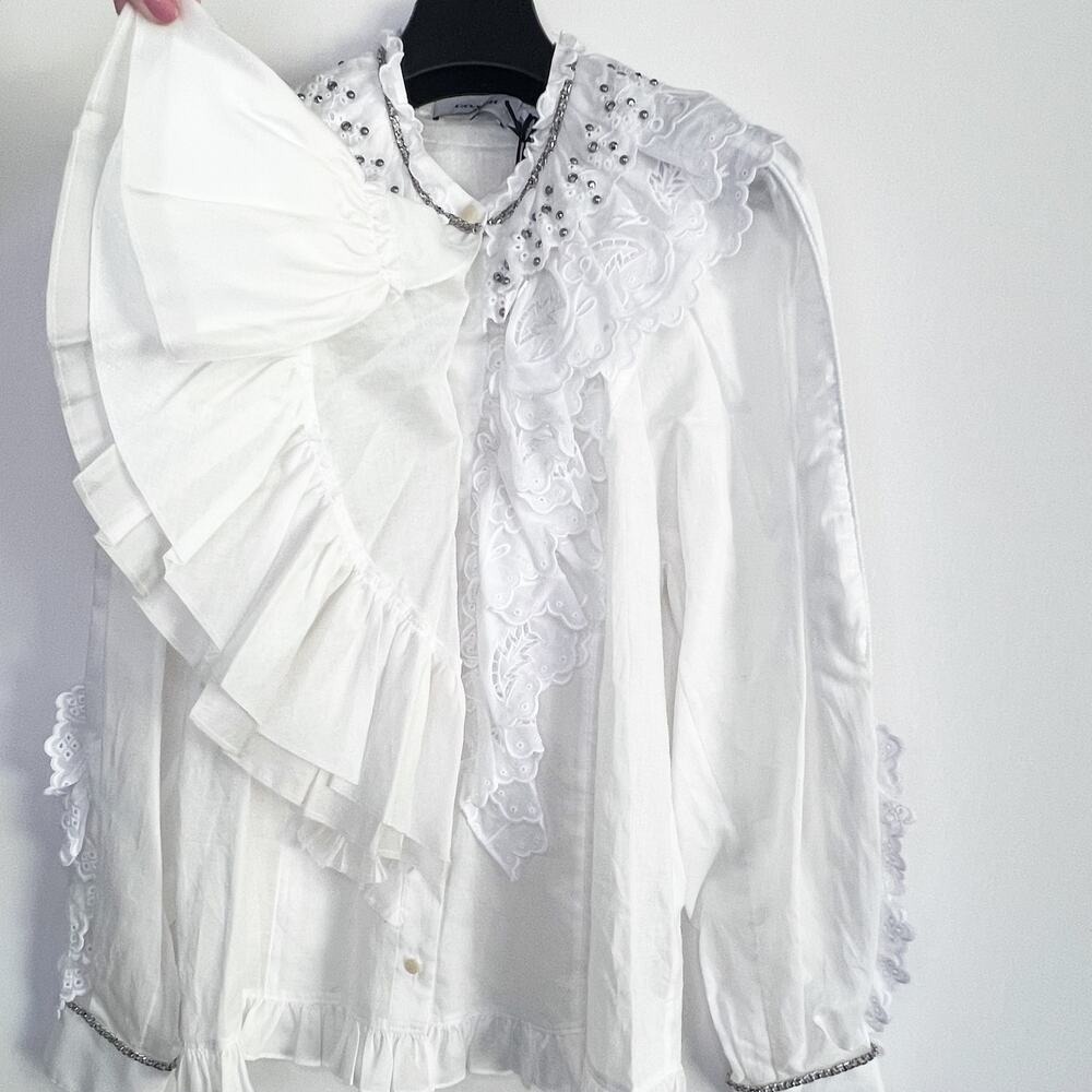 Coach 1941 NWT 2018 Runway White Prairie Ruffle Blouse Eyelet Trim Women's 4 - Picture 7 of 13